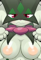 breasts female generation_9_pokemon hi_res meowscarada nintendo pokémon_(species) pokemon pokemon_(species) pokemon_sv sateco solo