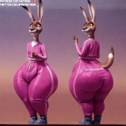 4k ai_generated anthro ass big_ass big_butt female female_anthro female_focus female_only furry highres huge_hips illumination_entertainment kangaroo kangaroo_mom_(sing) looking_at_viewer matronai_(artist) mature mature_female mature_woman patreon patreon_username pear-shaped_figure pink_outfit pinup sing_(movie) stable_diffusion tail thick thick_ass thick_thighs track_jacket track_pants twitter_username wide_hips