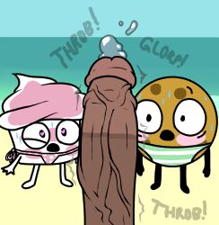 1boy 2girls animate_inanimate beach big_penis bikini blush cock_shock commission commission_art commissioner_upload cookie cookie_(the_good_advice_cupcake) cupcake cuppy_(the_good_advice_cupcake) first_porn_of_character food_penetration heart-shaped_pupils huge_cock hyper_penis imminent_sex onithehyperfairy penis penis_awe pov precum precum_bubble precum_on_penis sweat the_good_advice_cupcake throbbing_penis twitching_penis uncensored veiny_penis waddling_head