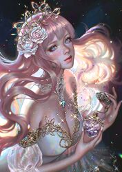 big_breasts breasts glitter hair_ornament long_hair perfume pink_hair portrait revealing_clothes serafleur