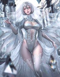 artist_name big_breasts big_hips grey_hair nier nier:_automata nier_(series) serafleur short_hair thick_thighs white_hair yorha_2b