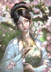 avatar_the_last_airbender brown_hair chinese_clothes chinese_dress earrings elegant elegant_dress female female_only flowers hair_ornament serafleur toph_bei_fong