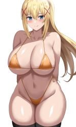 1girls absurd_res bikini blonde_hair blue_eyes breasts darkness_(konosuba) female hips huge_breasts jasony kono_subarashii_sekai_ni_shukufuku_wo! light-skinned_female light_skin long_hair simple_background thick_thighs thighs voluptuous wide_hips