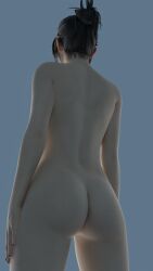 1girls 3d ass ass black_hair desess3intes female female_only from_behind from_below morrigan_(dragon_age) render solo swimsuit