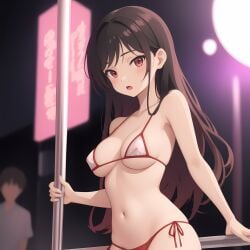 1girls ai_generated bikini bikini_bottom bikini_top blush blushing_at_viewer exotic_dancer female female_focus kanojo_okarishimasu long_hair looking_at_viewer medium_breasts mizuhara_chizuru navel nightclub open_eyes open_mouth pole pole_dancer pole_dancing pov_eye_contact stable_diffusion strip_club stripper stripper_clothes stripper_pole