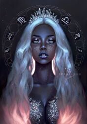 black_body breasts crown glitter portrait serafleur white_eyes white_hair