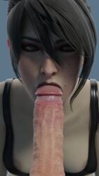 1girls 3d big_penis black_hair blowjob desess3intes fellatio female female_only morrigan_(dragon_age) render solo sucking sucking_penis