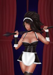 1girls aspa big_breasts black_hair black_hair_female boob_window female female_focus forehead_jewel french_maid french_maid_nidalee gem_on_forehead hair_tied jewel_on_forehead league_of_legends looking_at_viewer maid_headdress maid_outfit maid_stockings maid_uniform nidalee orange_eyes ponytail riot_games solo solo_female solo_focus stockings tanned tanned_female the_grind_series