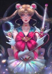 bishoujo_senshi_sailor_moon blonde_hair clothing collar gloves hair_ornament long_hair magic magical_girl ponytail ponytails sailor_moon serafleur skirt tight_clothing usagi_tsukino