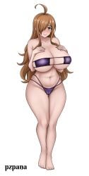 1girls beach bikini breasts brown_hair cleavage female hair_over_one_eye huge_breasts kono_subarashii_sekai_ni_shukufuku_wo! light-skinned_female light_skin long_hair looking_at_viewer naughty_face outdoors purple_bikini pzpana smile tagme wiz_(konosuba) yellow_eyes