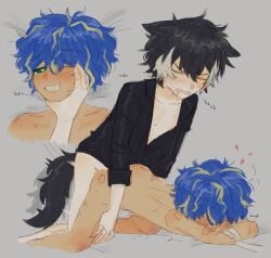 2boys astel_leda bite_marks black_hair blue_hair blush bondage choking dog_ears doggy_style gay gay_anal gay_male gay_sex green_eyes heart holostars holostars_gen_2 holostars_gen_3 holostars_japan kageyama_shien light_bondage looking_at_partner mafia_(holostars) male/male male_focus male_penetrated male_penetrating male_penetrating_male no_visible_genitalia not_furry nude_male nude_male_partially_clothed_male on_bed panting partially_clothed partially_clothed_male rough_sex sex simple_background suntempo sweat sweatdrop sweating tagme tail virtual_youtuber vtuber white_streak wrapped_arms yaoi yellow_streak