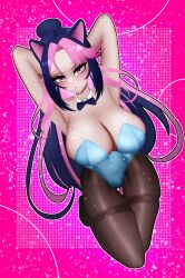 1girls animal_ears arms_behind_head arms_up big_breasts blue_hair bunnysuit female highres latam_virtual_youtuber long_hair looking_at_viewer mole_on_breast mole_under_eye n4hkz pink_eyes pink_hair shura_hiwa two_tone_hair virtual_youtuber vjin vtuber vtuberfanart