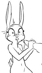 anthro bodily_fluids cum disney fellatio female genital_fluids genitals hi_res judy_hopps lagomorph leporid line_art looking_at_viewer male male/female mammal nude oral penile penis rabbit sex simple_background solo spoof_(artist) white_background zootopia