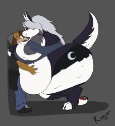 2022 against_surface against_wall anthro ass belly belly_smother big_belly big_breasts big_butt breasts canid canid_demon clothed clothing demon duo eyewear fat female from_side fur glasses hair hellhound helluva_boss hi_res huge_belly huge_butt huge_thighs kazecat long_hair loona_(helluva_boss) male mammal obese obese_anthro obese_female overweight overweight_anthro overweight_female red_sclera shadow simple_background smothering tail thick_thighs white_eyes