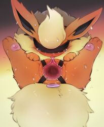 autocunnilingus blindfold blush cervix dilation_belt eeveelution female feral flareon generation_1_pokemon genitals hi_res kimubota nintendo orange_body pawpads paws pokemon pokemon_(species) pokemon_only pussy solo spread_legs spread_pussy spreading tongue tongue_out yellow_body