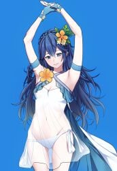 1girls adapted_costume alternate_costume ameno_(a_meno0) ass_visible_through_thighs bare_shoulders bikini blue_eyes blue_hair braid breasts cape cleavage crown_braid female female female_only fire_emblem fire_emblem_awakening fire_emblem_heroes gloves long_hair looking_at_viewer lucina_(fire_emblem) nintendo petite see-through simple_background skinny small_breasts smile solo swimsuit thighs white_bikini white_swimsuit