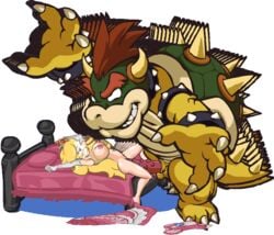 1boy 1girls animated blonde_hair blue_eyes blush bowser breasts clothes_on_floor crown cum cum_on_face cum_on_hair dress dress_on_floor elbow_gloves female gloves great_demon_king_koopa green_head green_shell high_heels horns huge_cock human ivan_aedler koopa large_breasts large_insertion long_hair male mario_(series) monster naked_footwear naked_gloves naked_heels navel navel_piercing nintendo nipples nude on_back open_mouth parody peach's_untold_tale penis playshapes princess_peach pussy sex shell spiky_shell spread_legs straight straight_hair undressing vaginal_penetration