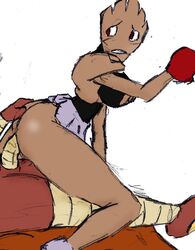 1boy 1girls artist_request boxing_gloves breasts color female female_focus from_behind gloves hitmonchan hitmonlee interspecies looking_back male male/female nintendo penis pokemon pokemon_(species) pokemon_rgby red_boxing_gloves red_gloves reverse_cowgirl_position rule_63 sex side_view smooth_skin straight vaginal_penetration