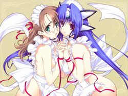 2girls apron female multiple_girls naked_apron shion_uzuki t-elos xenosaga yuri