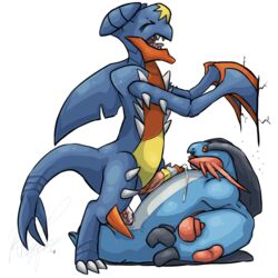 2014 alpha_channel anal anal_sex claws cum dragon duo erection furry furry_only garchomp gay kamikitty male mega_evolution mega_garchomp mega_swampert nintendo open_mouth penetration penis plain_background pokemon pokemon_(species) queenkami scalie sex swampert tongue tongue_out transparent_background video_games