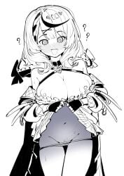 1girls big_breasts big_hips big_nipples black_and_white blush dismassd hololive hololive_japan holox lifting_skirt mind_control panties question_mark sakamata_chloe short_hair solo solo_female solo_focus virtual_youtuber vtuber