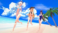 beach bikini clorinde_(genshin_impact) cute fantasyking3 fontaine furina_(genshin_impact) games genshin_impact koikatsu mihoyo mobile navia_(genshin_impact) playing sand video_games