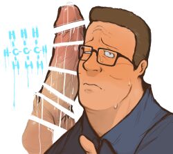 big_penis censored face_closeup fully_clothed gay glasses hank_hill king_of_the_hill male male/male male_only middle_aged older_male penis precum sweating whoa_uwu