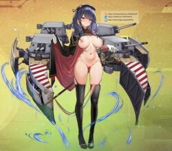 1girls areolae azur_lane big_breasts breasts female female_only light-skinned_female light_skin looking_at_viewer mofumochii nipples pola_(azur_lane) purple_hair pussy smile solo tagme thighhighs thighs uncensored