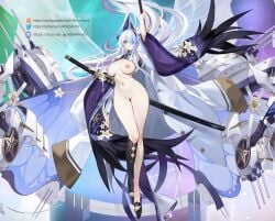 1girls azur_lane breasts female female_only katana light-skinned_female light_skin long_hair looking_at_viewer mofumochii nipples pale_skin practically_nude pussy solo sword tagme uncensored unzen_(azur_lane) white_hair