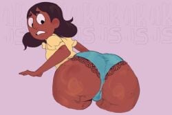 akus ass ass_focus assisted_exposure bending_forward bent_over big big_butt brown_hair cartoon_network connie_maheswaran curvy_hips dark-skinned_female dark_skin female freckles freckles_on_ass freckles_on_face indian_female lace_trim large_ass looking_back presenting_ass solo steven_universe sweaty_butt wide_hips