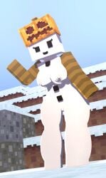 1girls 3d bean breasts coresvoid erect_nipples female female_only golem horny_female humanoid mine-imator minecraft nude_female outside pumpkin_head smile snow snow_girl snow_golem solo solo_female tagme wet_pussy