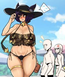 big_breasts cat_ears distracted_boyfriend huge_breasts kali_belladonna meme milf pubic_hair pubic_hair_peek rwby thick_thighs zzvinniezz