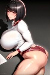 1girls ai_generated ai_love_higokko breasts brown_hair female hi_res hips holaraai huge_breasts light-skinned_female light_skin looking_at_viewer massive_breasts milf naughty_face original original_character red_eyes sportswear sweat sweaty_body thick_thighs thighs wide_hips