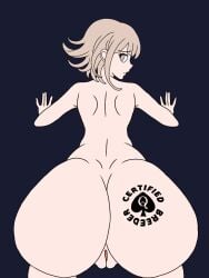 1female 1girls alternate_version_available artist_request ass_focus ass_up back_view big_ass big_butt butt_focus danganronpa danganronpa_2:_goodbye_despair face_down face_down_ass_up laying_down nanami_chiaki pink_hair queen_of_spades short_hair simple_background simple_shading sole_female solo spade spade_(shape) spade_tattoo tagme tattoo tattoo_on_ass tattoo_on_butt