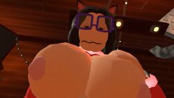 black_hair breast_expansion cat_ears female glasses growth huge_breasts looking looking_at_viewer looking_pleasured rec_room recroom recroom-nsfw tagme vr