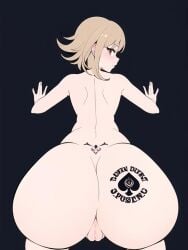 1female 1girls ai_generated ai_mirror alternate_version_available artist_request ass_focus ass_up back_view big_ass big_butt butt_focus danganronpa danganronpa_2:_goodbye_despair face_down face_down_ass_up laying_down nanami_chiaki pink_hair queen_of_spades short_hair simple_background simple_shading sole_female solo spade spade_(shape) spade_tattoo tagme tattoo tattoo_on_ass tattoo_on_butt