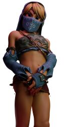 1boy 3d femboy gerudo_link gerudo_outfit hiding_erection hyrule_warriors link link_(hyrule_warriors) male male_only shy solo the_legend_of_zelda yaoi