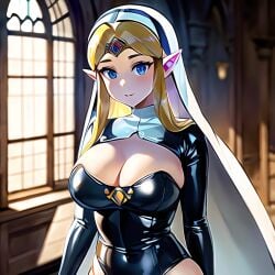 1girls 2020s 20s ai_generated arms_at_sides big_breasts black_bodysuit blonde_eyebrows blonde_female blonde_hair blonde_hair_female blue_eyes bodysuit church church_interior cleavage cleavage_window crown edited female female_focus female_only female_solo habit hylian hylian_ears indoors large_breasts latex latex_nun latex_suit light-skinned_female light_skin long_hair long_hair_female looking_at_viewer nemus_waifu_generator nintendo nun nun's_habit nun_outfit pointy_ears princess princess_zelda resized revealing_clothes royalty shiny shiny_clothes sidelocks skin_tight skin_tight_outfit skin_tight_suit skintight smile solo solo_female stable_diffusion standing the_legend_of_zelda upscaled