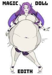 1girls android belly_bulge belly_noises big_breasts doll_joints edith_(lordofgee) genpis_chong huge_belly lordofgee motion_lines naked no_areola no_genitals no_nipples purple_eyes purple_hair robot robot_girl smooth_skin smug_face struggling_prey tagme third-party_edit vore vore_belly wide_hips