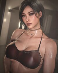 1girls 3d abs absurdres ada_wong ada_wong_(adriana) alternate_version_available asian asian_female big_breasts biohazard black_hair bra breasts brown_eyes capcom choker cleavage eyeshadow female female_only fit fit_female highres looking_at_viewer muscular_female necklace nerohunter6 realistic resident_evil resident_evil_4 resident_evil_4_remake short_hair small_bra solo solo_female sweat sweaty toned toned_female underboob wet_skin