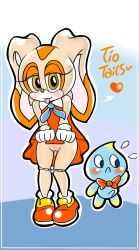 1boy 1girls 2020s 2023 :d anthro bare_hips bare_legs blush bottomless brown_eyes chao_(sonic) cheese_the_chao cream_the_rabbit cub embarrassed erection eyelashes female flashing full_body furry furry_female hi_res hips lifted_by_self long_ears looking_at_viewer looking_away male panties panties_around_knees penis pussy pussy_juice pussy_juice_drip rabbit rabbit_ears sega simple_background smile sonic_(series) standing tongue tongue_out underwear young zypresse
