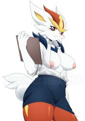 2d anthro cinderace female female_cinderace furry generation_8_pokemon lagomorph nintendo office_clothing pokémon_(species) pokemon