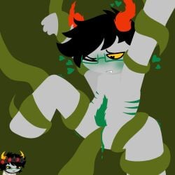 black_hair consensual_tentacles cuntboy cuntboy_sans_balls fantroll glasses green_background green_blush green_hearts green_penis grey_body grey_skin herm hermaphrodite homestuck homestuck_oc horns intersex jesterstxrz lineless male maleherm multi_genitalia orange_horns penis plant plant_sex plants pussy tentabulge tentacle_penis tentacle_sex vaginal_penetration vines yellow_eyes