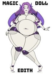 1girls android big_breasts chubby chubby_female doll_joints edith_(lordofgee) genpis_chong lordofgee no_areola no_nipples no_pussy purple_eyes purple_hair robot robot_girl smooth_skin smug_face tagme white_skin wide_hips