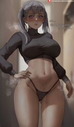 1girls black_clover breasts dialogue english_text female large_breasts light-skinned_female light_skin long_hair noelle_silva oroborusart panties pubic_hair purple_eyes savagexthicc thick_thighs white_hair wide_hips