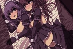 1futa 1girls animated areolae bed blush blush_lines breasts brown_hair clothed clothing cuddling duo female futa_on_female futanari gif human in_bed large_breasts light-skinned_female light-skinned_futanari light_skin long_hair maid mostly_clothed nipples on_side purple_hair sakuraide_ichi_zakuro sex sheets spoon_position spooning thighhighs zmyurasu