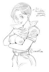 amartbee breasts bulma_briefs dialogue dragon_ball dragon_ball_z earrings female jumpsuit nipple_piercing short_hair