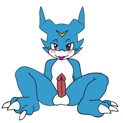 bandai_namco blush digimon furry genitals invalid_color male non-human penis solo vee_stitch