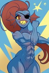 1girls 2020s 2023 abs absurd_res anthro anthro_only blen_bodega blue_body blue_skin breasts ear_fins eye_patch eye_patch_only eyepatch eyewear female female_anthro female_only fish fish_girl genitals grin hair half-length_portrait hi_res long_hair looking_at_viewer marine monster monster_girl muscular muscular_anthro muscular_female non-mammal_breasts nude one_eye_obstructed portrait pussy red_eyes red_hair regret_everything slit_pupils smile smiling smiling_at_viewer solo solo_anthro solo_female undertale undertale_(series) undyne very_long_hair yellow_sclera yellow_teeth