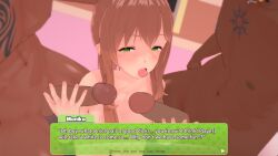 1girls 2boys adultery brown_hair cheating cheating_girlfriend cuck cuckold cuckolding dark-skinned_male ddlc_text_box doki_doki_literature_club drooling female grabbing_penis green_eyes infidelity interracial light-skinned_female looking_at_viewer monika_(doki_doki_literature_club) netorare ntr spexlimt tagme